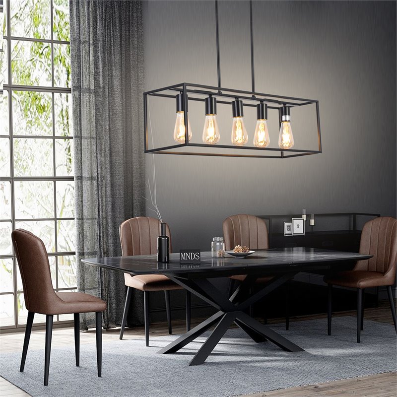 Chloe Lighting Ironclad 5-Light Metal Island Pendant in Matte Black