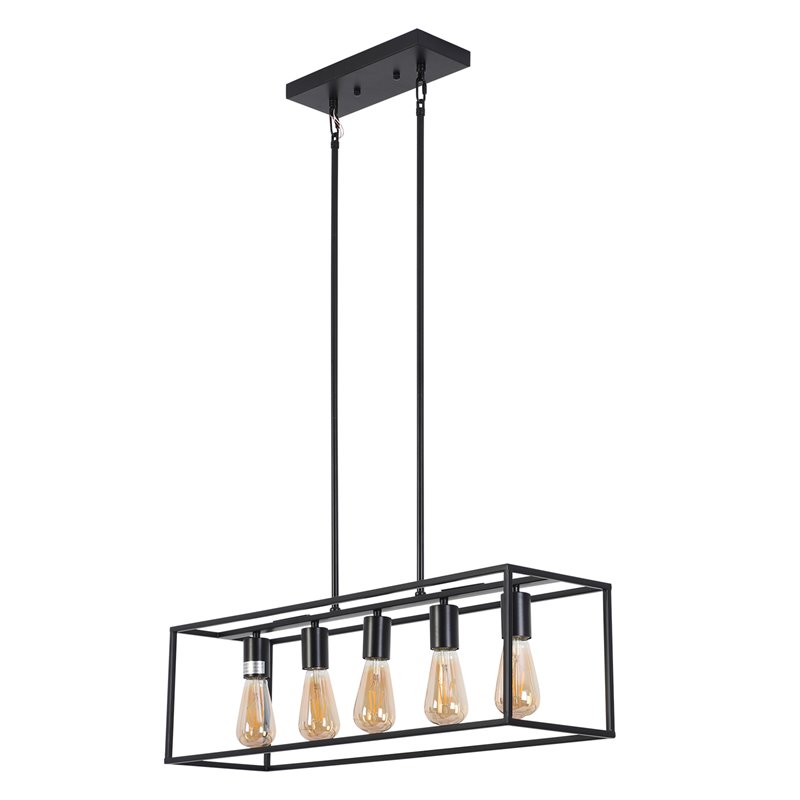 Chloe Lighting Ironclad 5-Light Metal Island Pendant in Matte Black