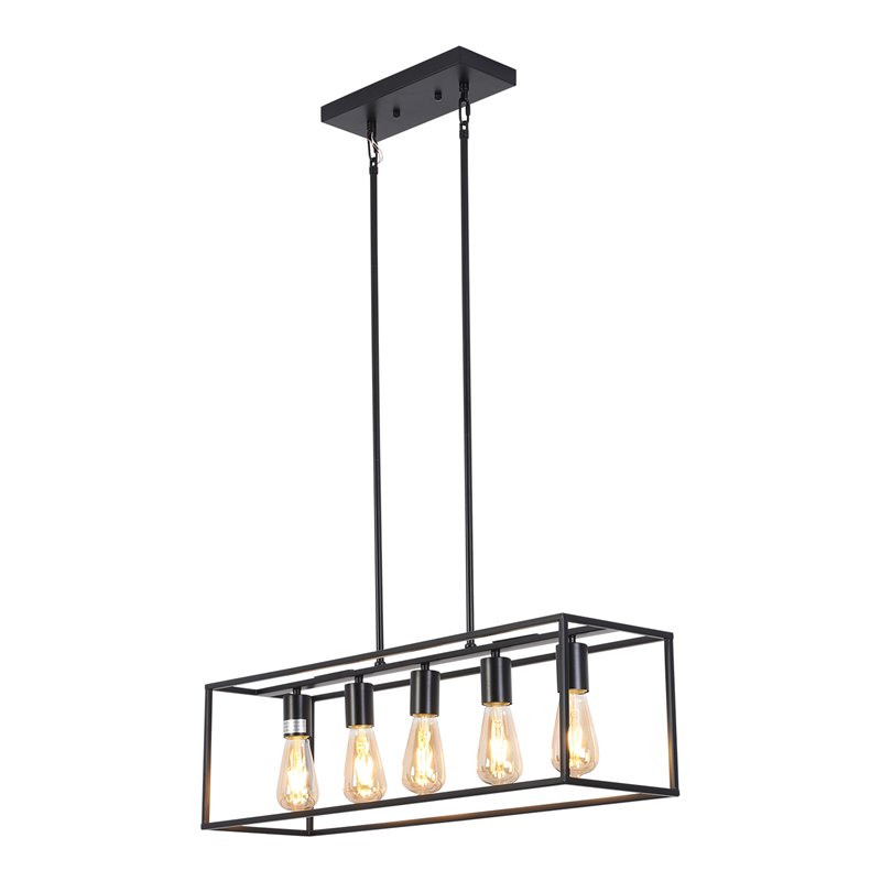 Chloe Lighting Ironclad 5-Light Metal Island Pendant in Matte Black