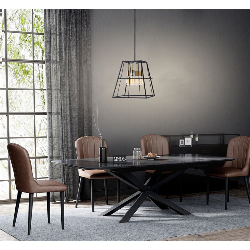 Chloe Lighting Ironclad 4-Light Trapezoid Metal Ceiling Pendant in Black/Gold