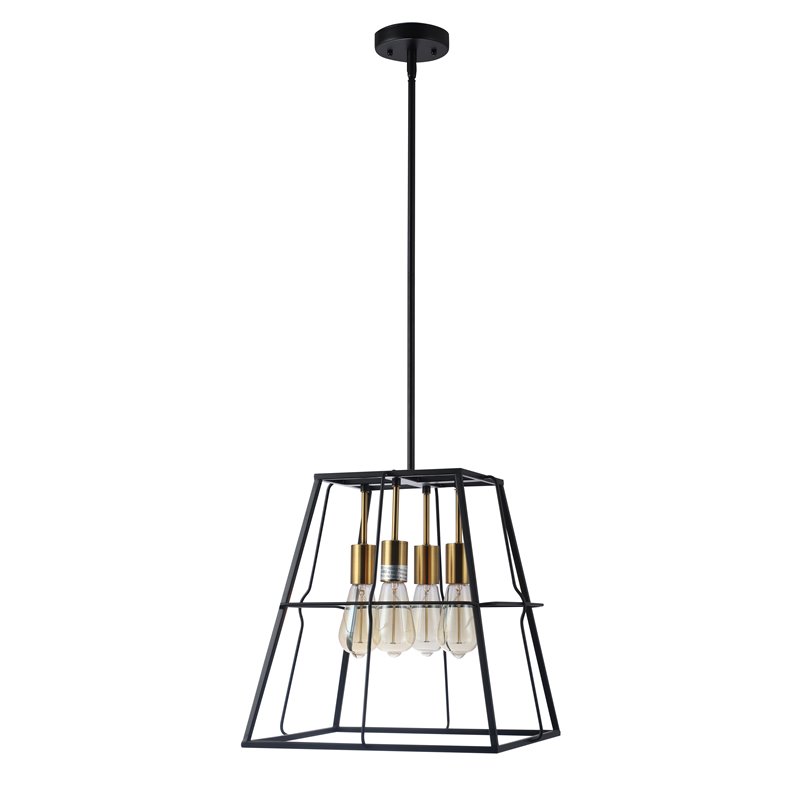 Chloe Lighting Ironclad 4-Light Trapezoid Metal Ceiling Pendant in Black/Gold