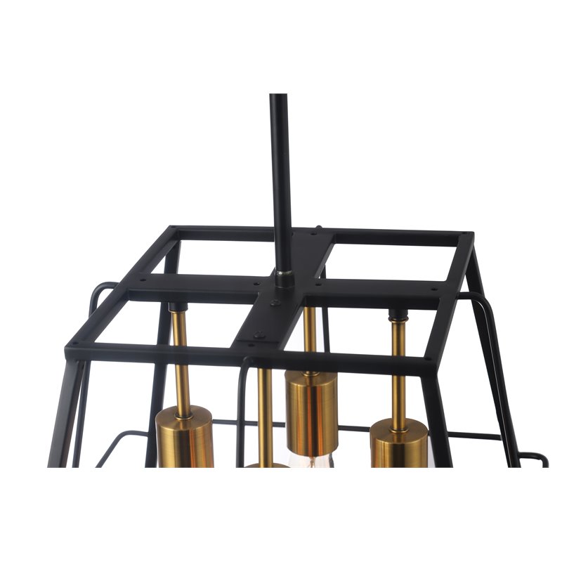 Chloe Lighting Ironclad 4-Light Trapezoid Metal Ceiling Pendant in Black/Gold