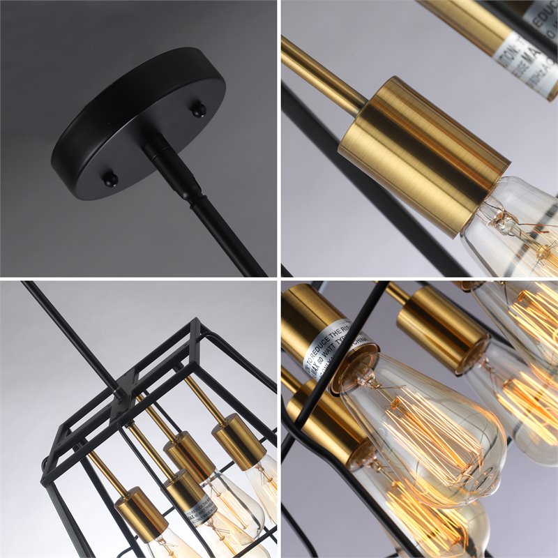 Chloe Lighting Ironclad 4-Light Trapezoid Metal Ceiling Pendant in Black/Gold