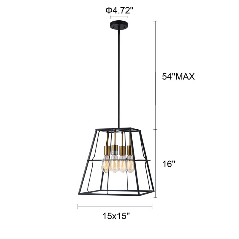 Chloe Lighting Ironclad 4-Light Trapezoid Metal Ceiling Pendant in Black/Gold