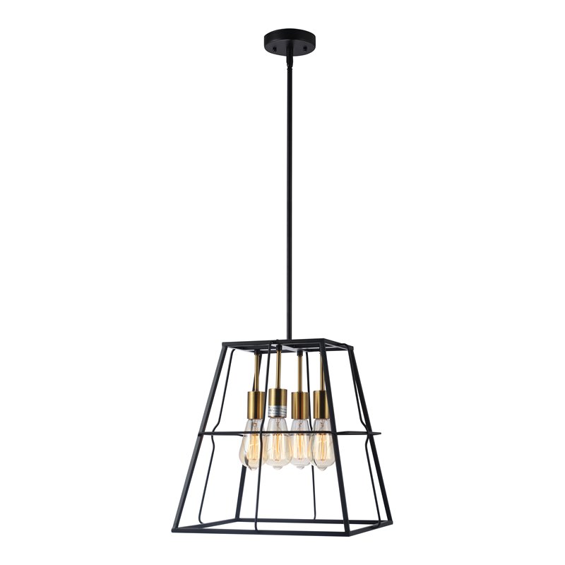 Chloe Lighting Ironclad 4-Light Trapezoid Metal Ceiling Pendant in Black/Gold