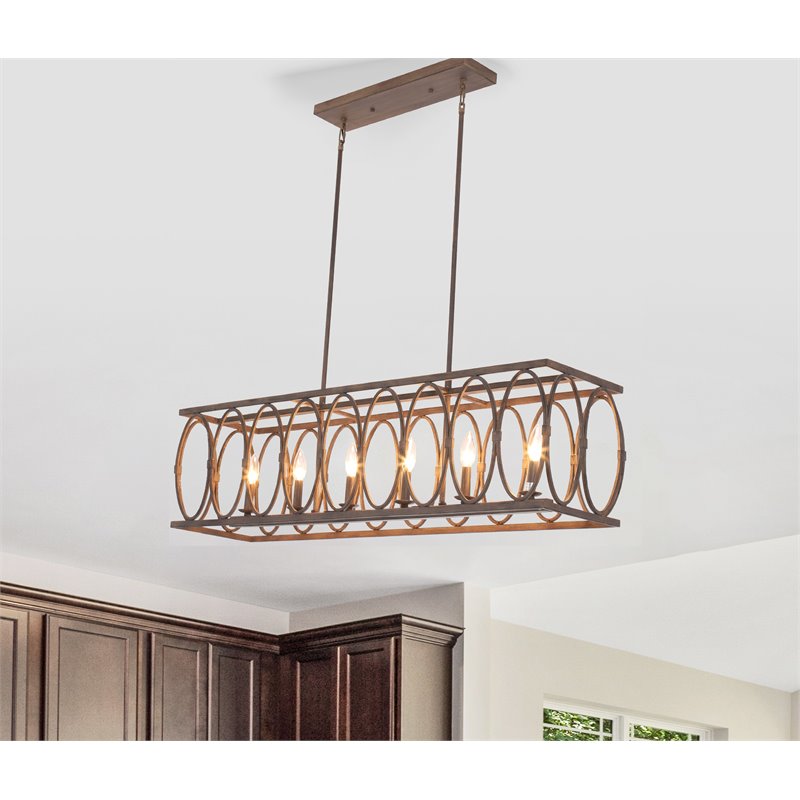Chloe Lighting Indigo 6-Light Metal Ceiling Pendant in Antique Wood