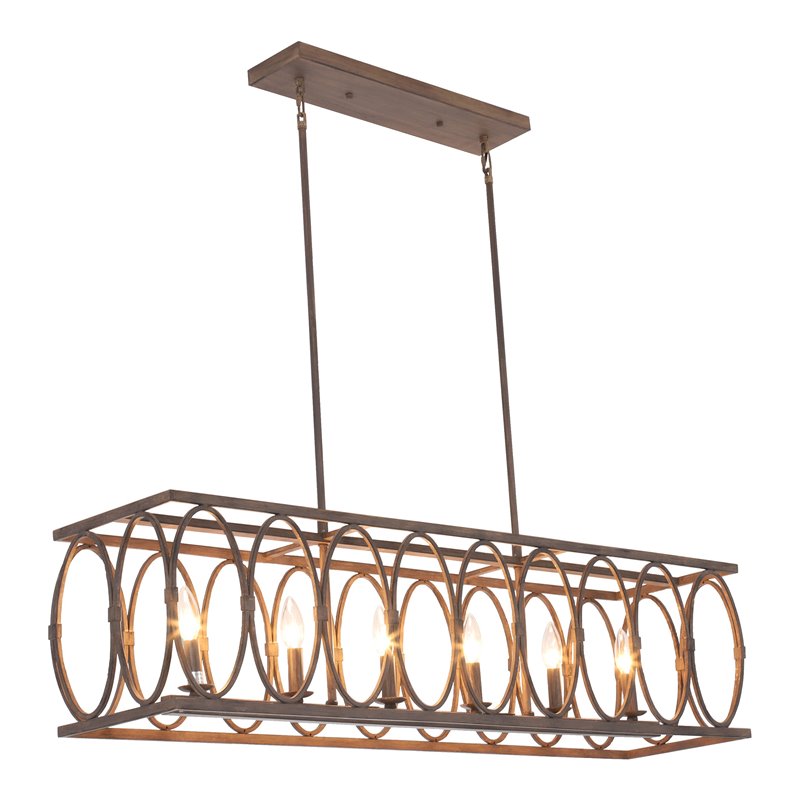 Chloe Lighting Indigo 6-Light Metal Ceiling Pendant in Antique Wood