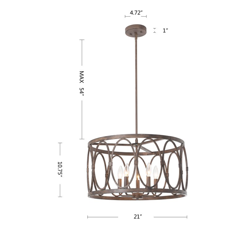 Chloe Lighting Navy 5-Light Metal Ceiling Pendant in Antique Wood