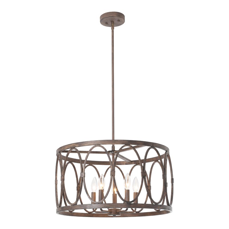 Chloe Lighting Navy 5-Light Metal Ceiling Pendant in Antique Wood