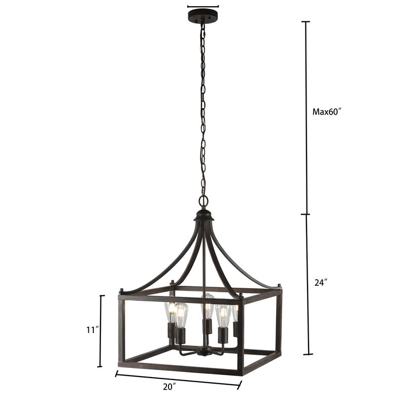 Chloe Lighting Ryder 5-Light Metal Hanging Ceiling Pendant in Antique Wood