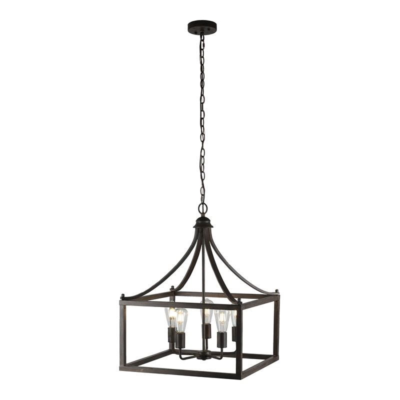 Chloe Lighting Ryder 5-Light Metal Hanging Ceiling Pendant in Antique Wood