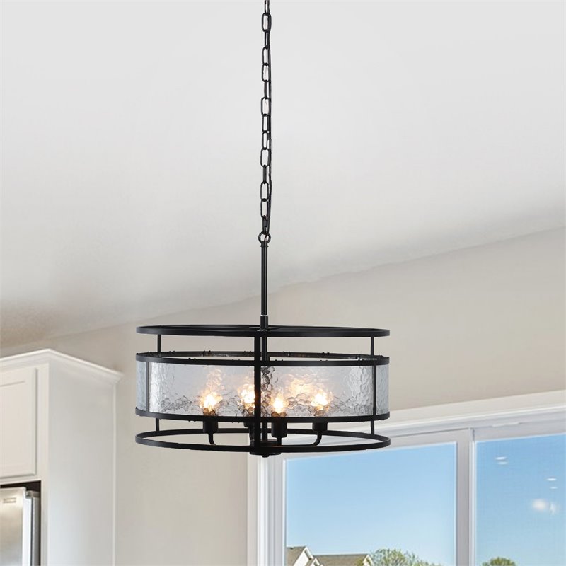 Chloe Lighting Sienna 4-Light Glass Metal Ceiling Pendant in Matte Black