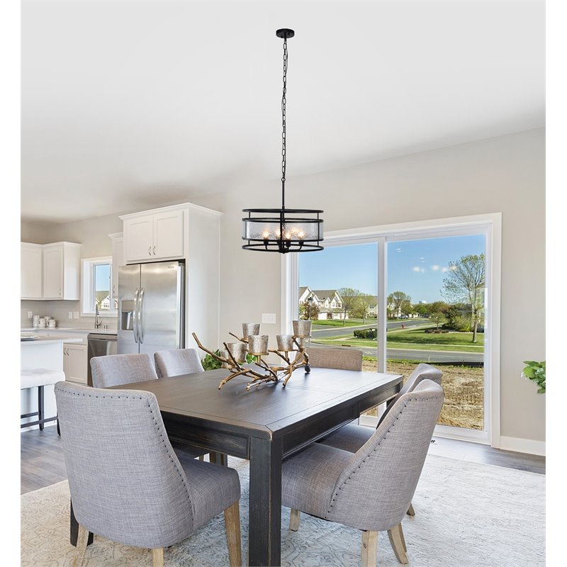 Chloe Lighting Sienna 4-Light Glass Metal Ceiling Pendant in Matte Black