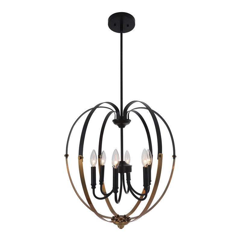 Chloe Lighting Winona 6-Light Metal Hanging Ceiling Pendant in Black/Brass