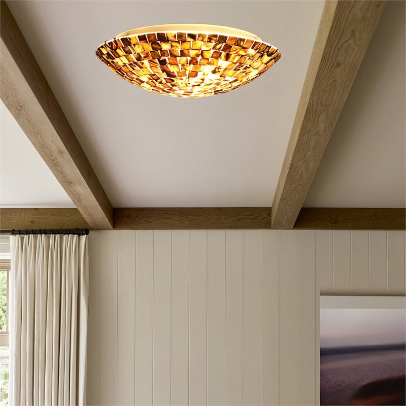 Chloe Lighting Crown 2-Light Metal Ceiling-Flush Fixture in Seashell