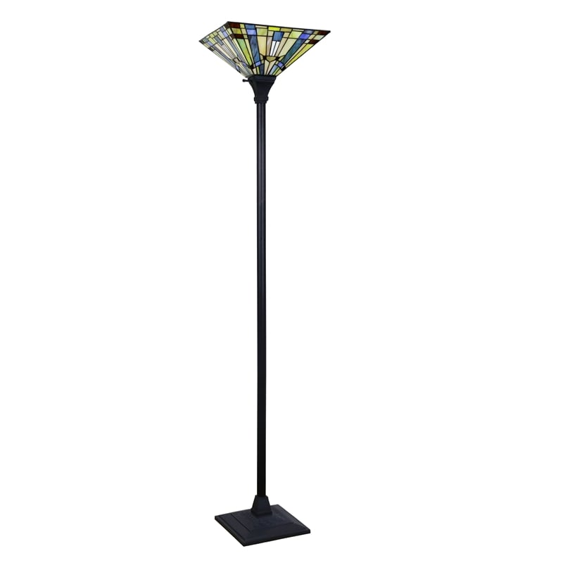 Chloe Lighting Mission Kinsey 1-Light Metal Torchiere Floor Lamp in Black Bronze