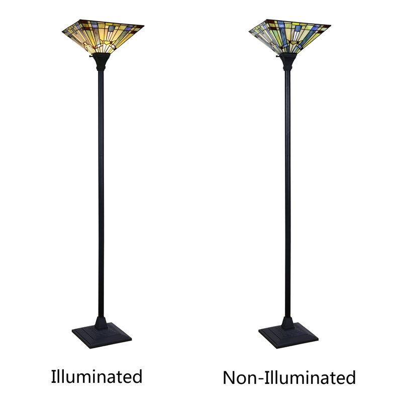 Chloe Lighting Mission Kinsey 1-Light Metal Torchiere Floor Lamp in Black Bronze