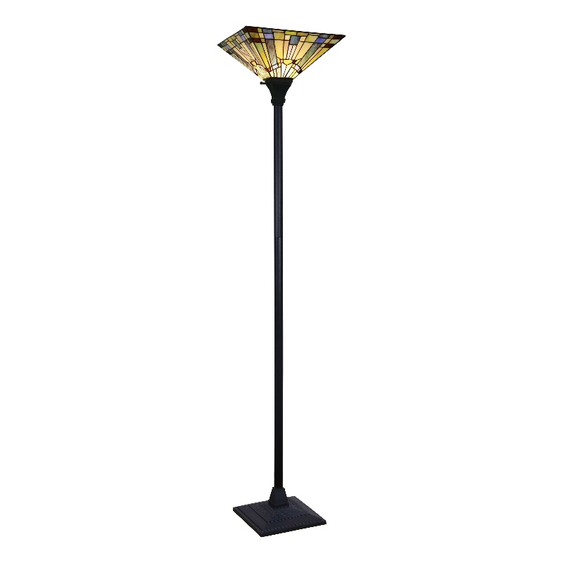 Chloe Lighting Mission Kinsey 1-Light Metal Torchiere Floor Lamp in Black Bronze