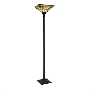 chloe lighting mission kinsey 1-light metal torchiere floor lamp in black bronze