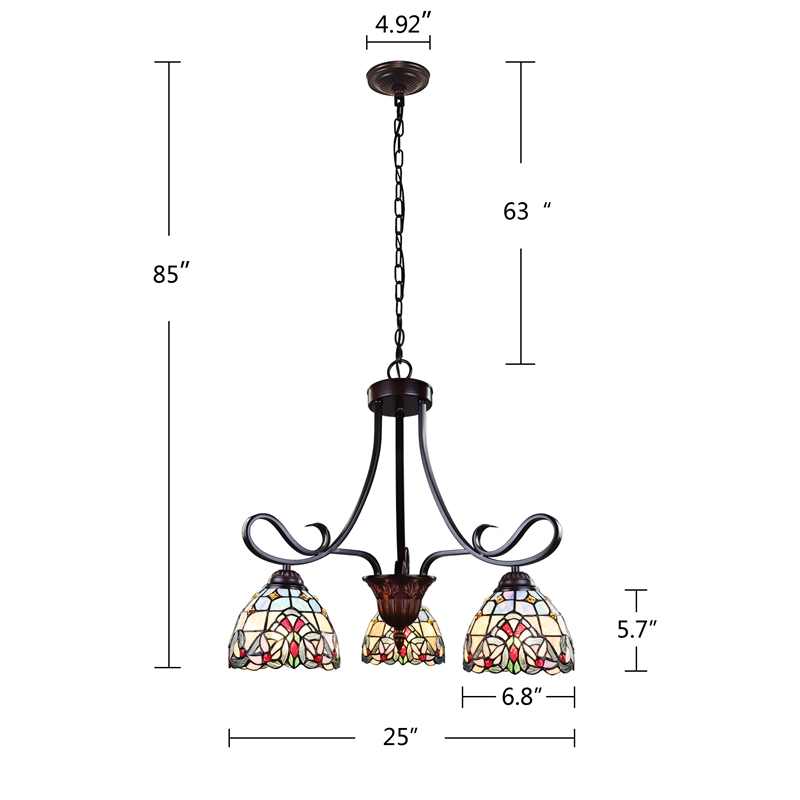 Chloe Lighting Victorian Grenville 3-Light Metal Mini-Chandelier in Black Bronze