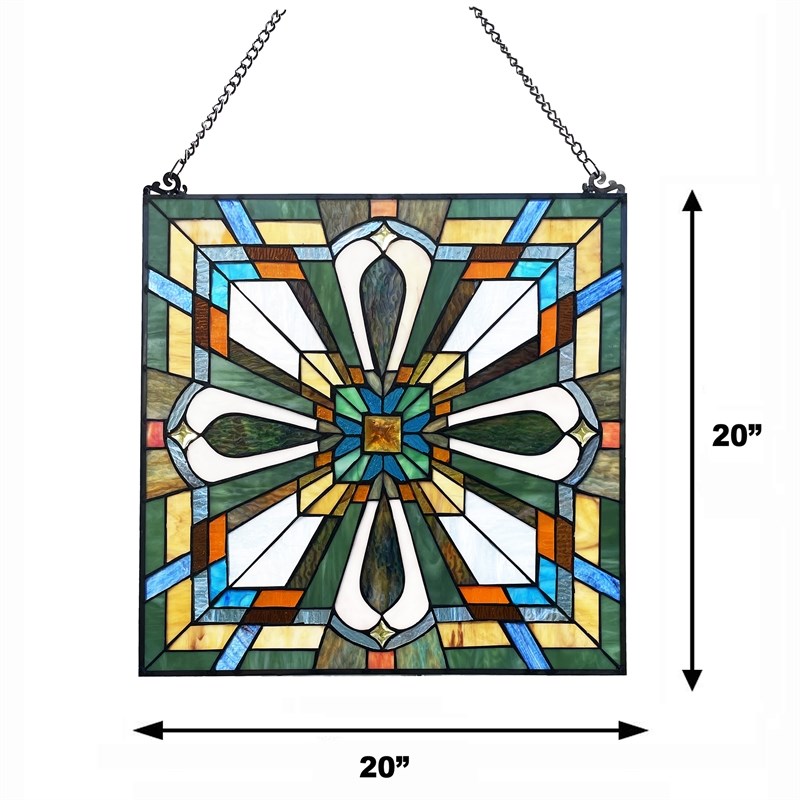 Chloe Lighting Mission Archie Design Glass & Metal Window Panel in Multi-Color