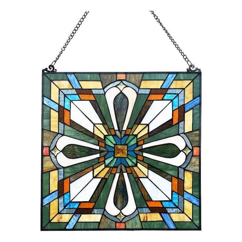 Chloe Lighting Mission Archie Design Glass & Metal Window Panel in Multi-Color