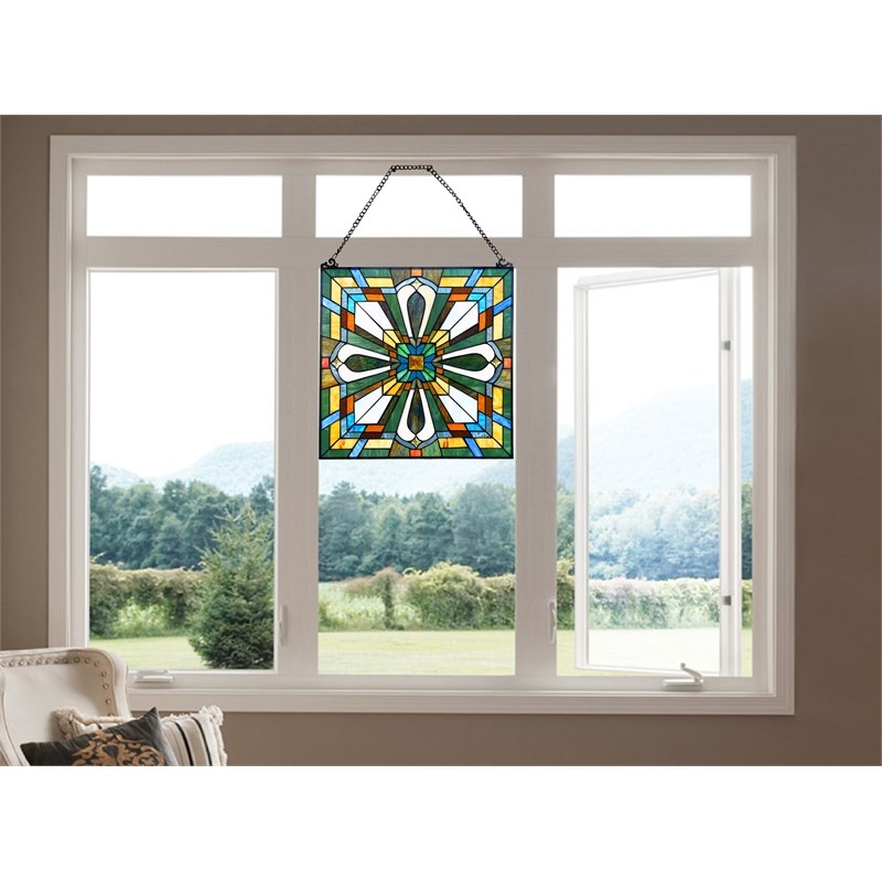 Chloe Lighting Mission Archie Design Glass & Metal Window Panel in Multi-Color