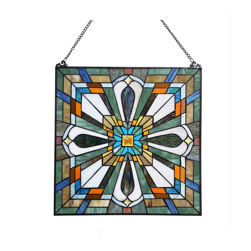 Chloe Lighting Mission Archie Design Glass & Metal Window Panel in Multi-Color