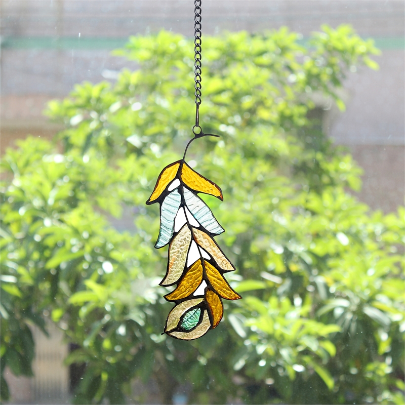 Chloe Lighting Animal Feather Design Glass & Metal Window Panel in White/Yellow