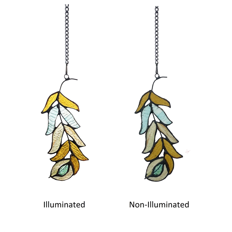 Chloe Lighting Animal Feather Design Glass & Metal Window Panel in White/Yellow