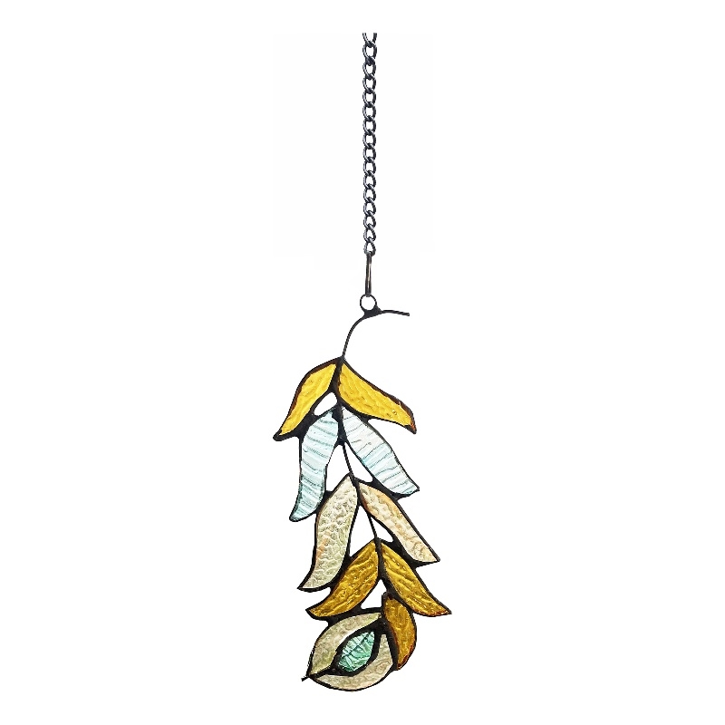 Chloe Lighting Animal Feather Design Glass & Metal Window Panel in White/Yellow