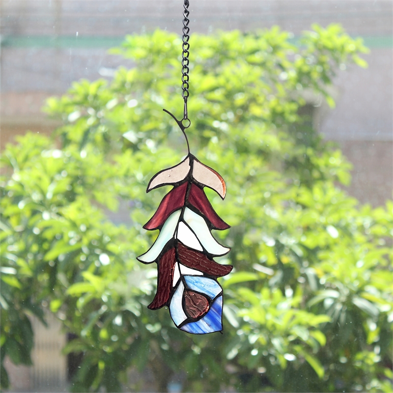 Chloe Lighting Animal Feather Design Glass & Metal Window Panel in Red/Blue