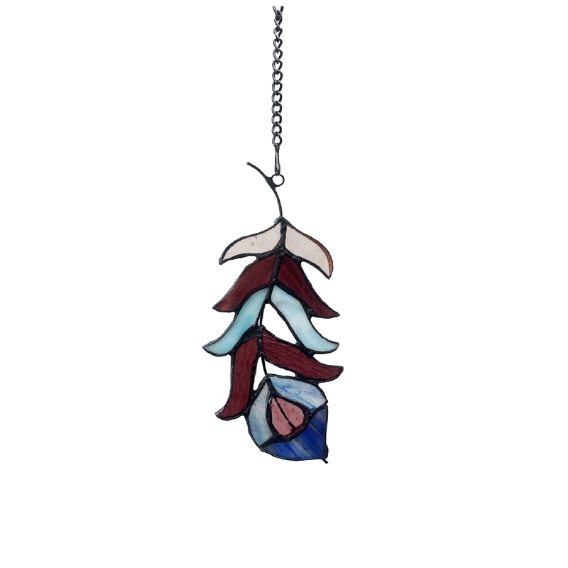 Chloe Lighting Animal Feather Design Glass & Metal Window Panel in Red/Blue