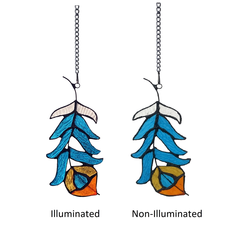 Chloe Lighting Animal Feather Design Glass & Metal Window Panel in Blue/Red