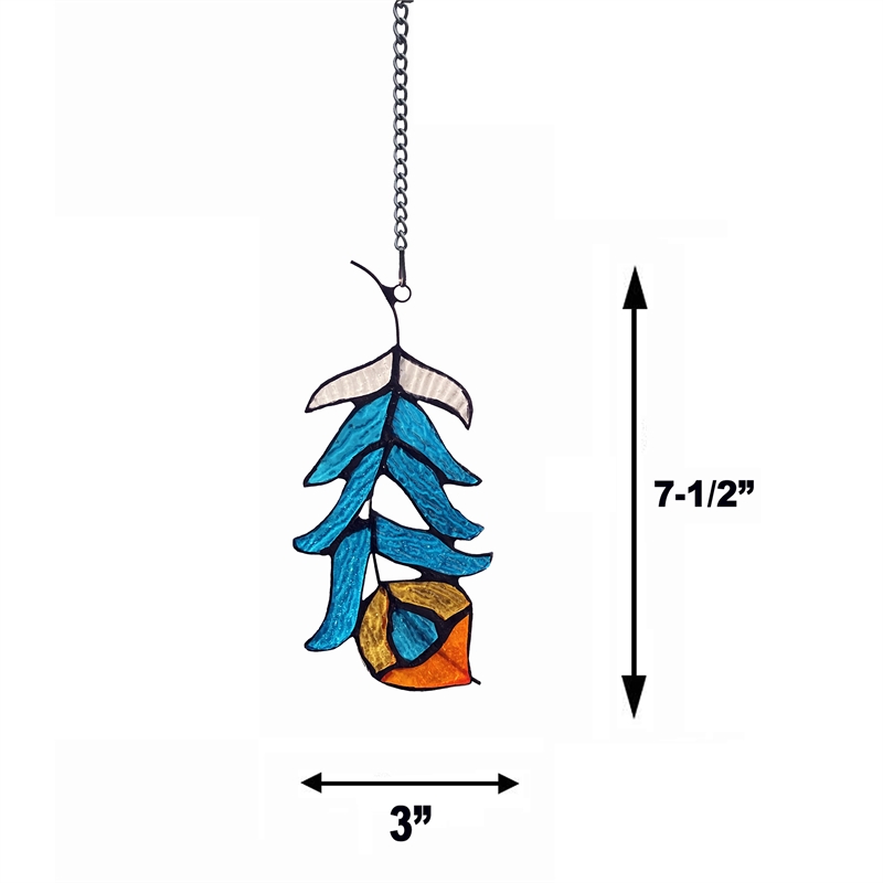 Chloe Lighting Animal Feather Design Glass & Metal Window Panel in Blue/Red