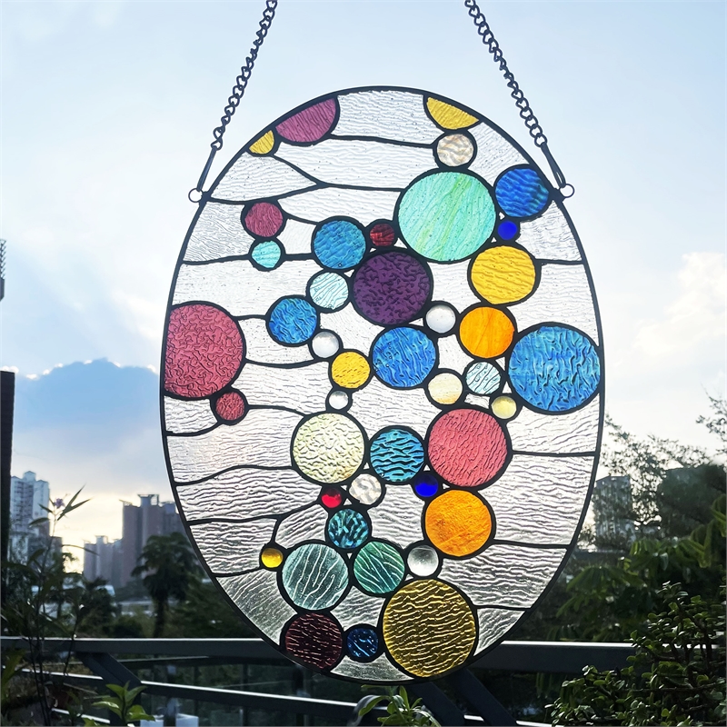 Chloe Lighting Geometric Bubbles Design Glass Window Panel in Multi-Color