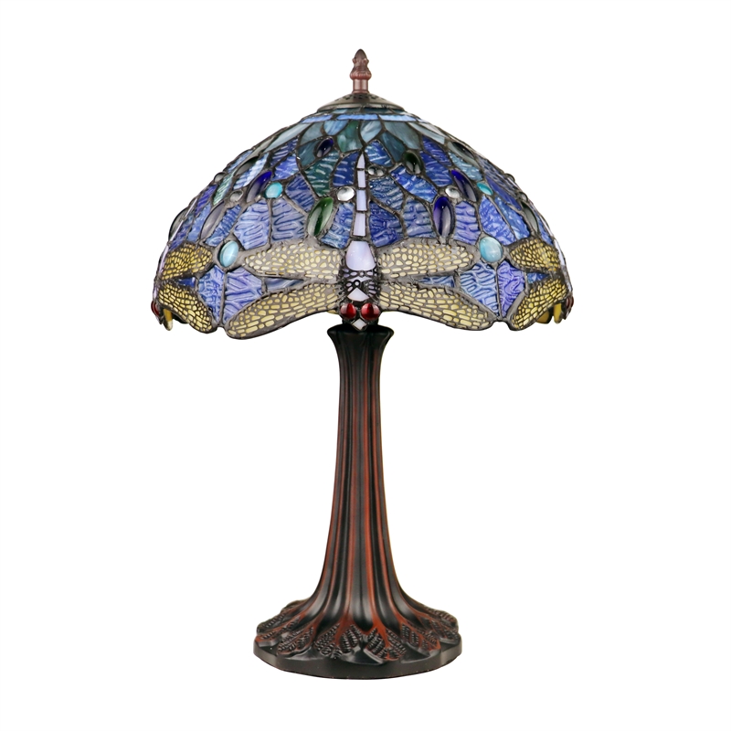 Chloe Lighting Dragonfly 1-Light Glass Table Lamp in Multi-Color