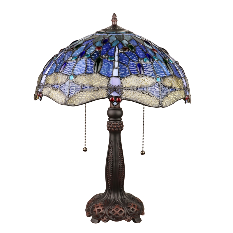 Chloe Lighting Dragonfly 2-Light Glass Table Lamp in Multi-Color