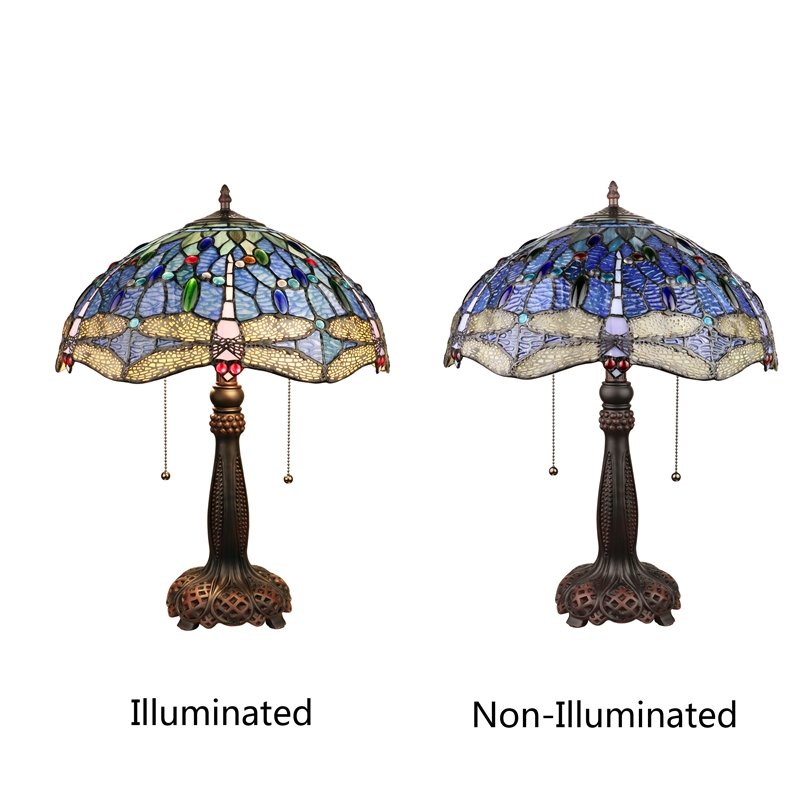 Chloe Lighting Dragonfly 2-Light Glass Table Lamp in Multi-Color