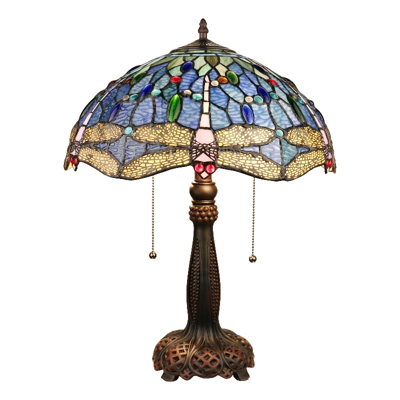 Chloe Lighting Dragonfly 2-Light Glass Table Lamp in Multi-Color