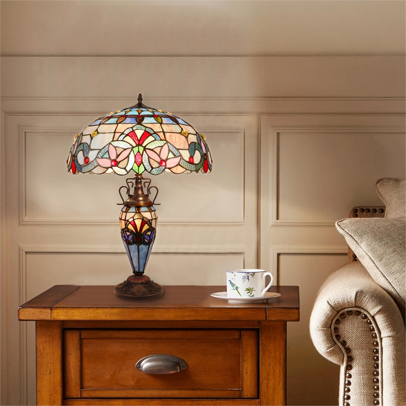 Chloe Lighting Victorian 3-Light Glass & Metal Table Lamp in Multi-Color