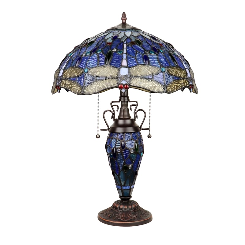 Chloe Lighting Dragonfly 3-Light Glass & Metal Table Lamp in Multi-Color