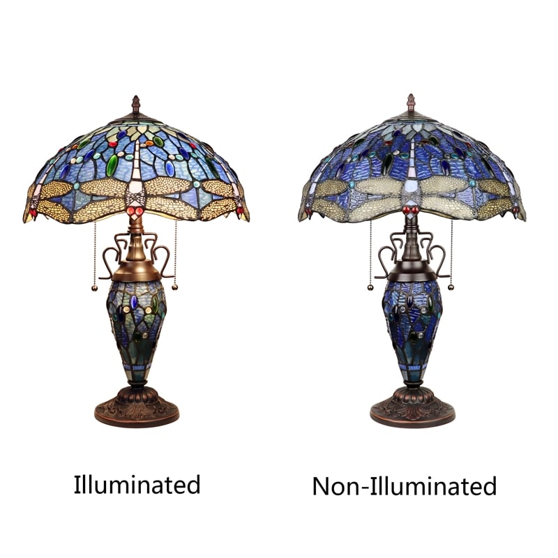 Chloe Lighting Dragonfly 3-Light Glass & Metal Table Lamp in Multi-Color