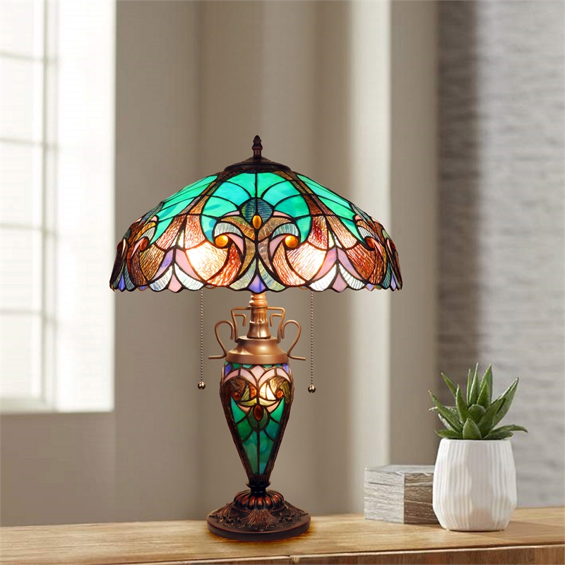 Chloe Lighting Victorian 3-Light Glass & Metal Table Lamp in Multi-Color