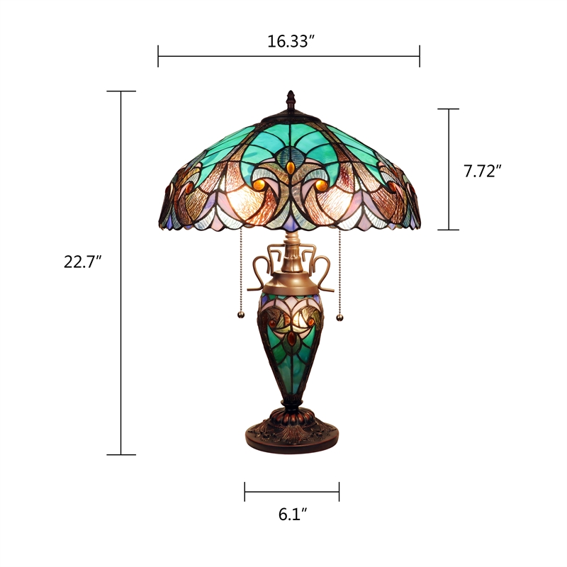 Chloe Lighting Victorian 3-Light Glass & Metal Table Lamp in Multi-Color