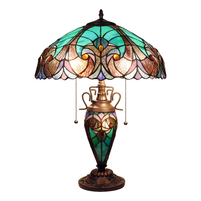 Chloe Lighting Victorian 3-Light Glass & Metal Table Lamp in Multi-Color