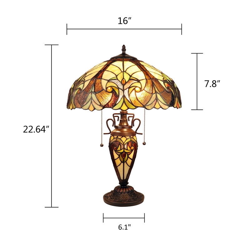 Chloe Lighting Victorian 3-Light Glass & Metal Table Lamp in Yellow
