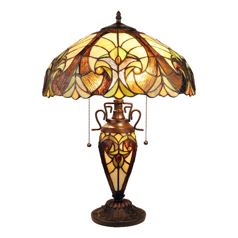 Chloe Lighting Victorian 3-Light Glass & Metal Table Lamp in Yellow
