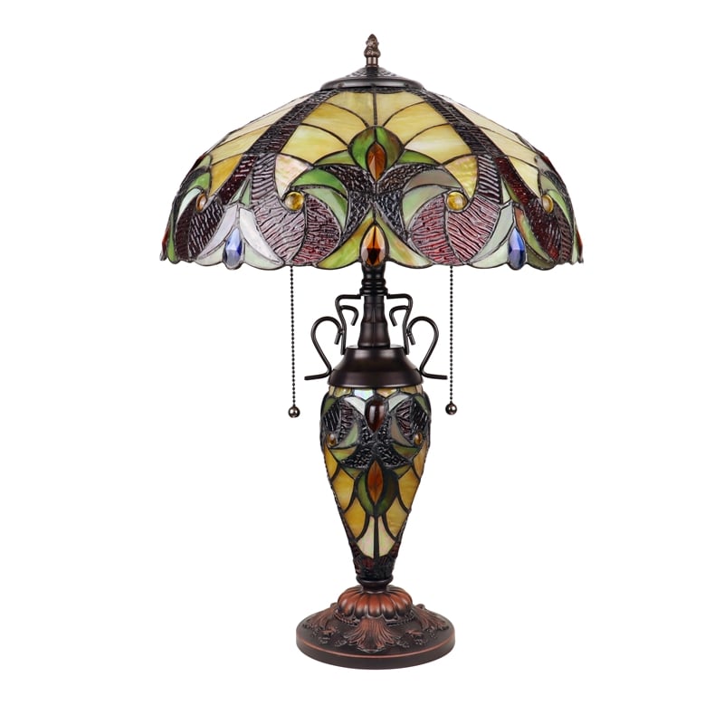 Chloe Lighting Victorian 3-Light Glass & Metal Table Lamp in Multi-Color
