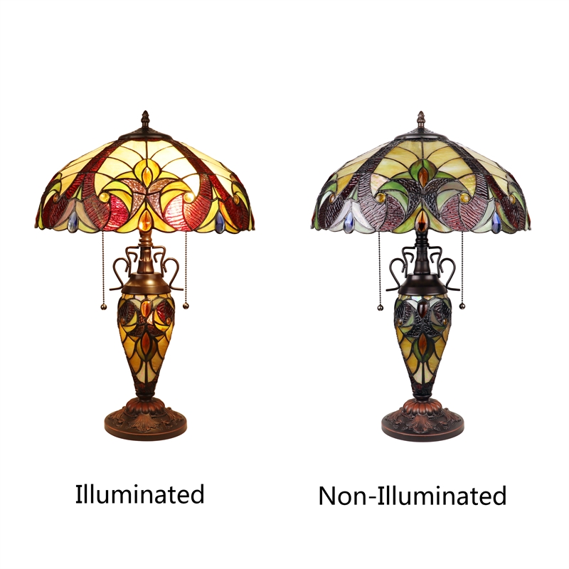 Chloe Lighting Victorian 3-Light Glass & Metal Table Lamp in Multi-Color
